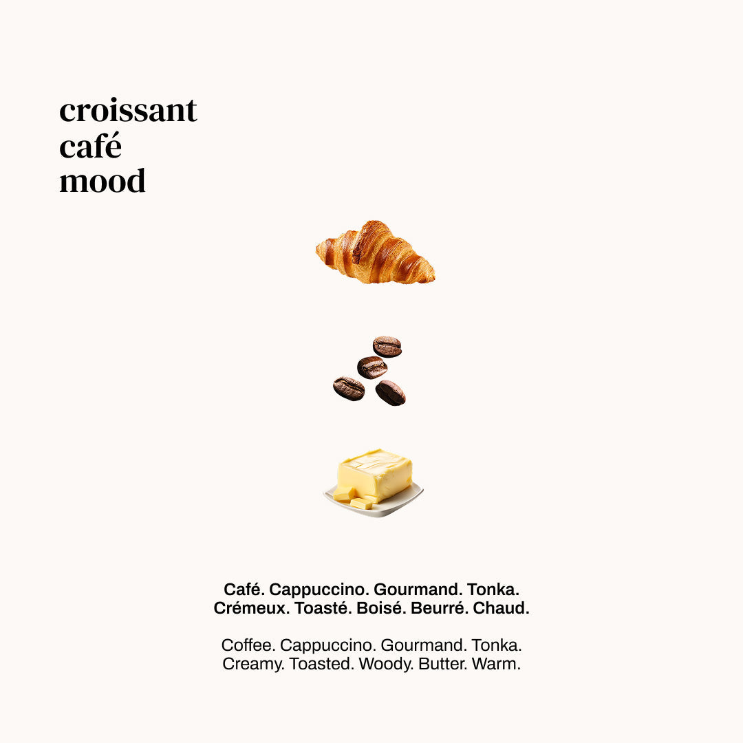 Croissant, grains de café et beurre, les ingrédients du parfum Croissant Café de Versatile Paris